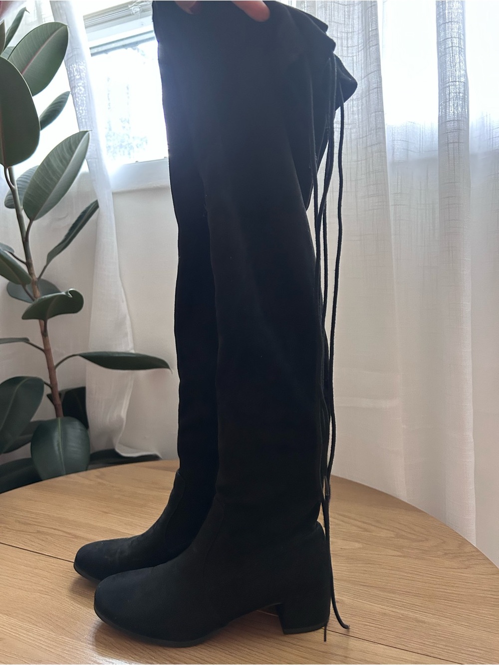 Chinese Laundry Black Over-the-Knee Lace-Back Block Heel Boots